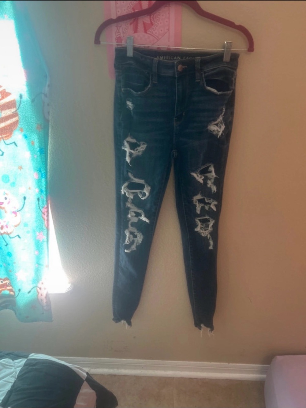 American Eagle Outfitters Dark Blue Distressed Skinny Jeans